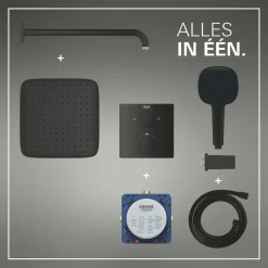 Grohe Precision Thermostat Perfect inbouw douchesysteem met Vitalio Comfort 250 hoofddouche vierkant Mat Zwart