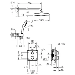 Grohe Precision Thermostat Perfect inbouw douchesysteem met Vitalio Comfort 250 hoofddouche vierkant Mat Zwart