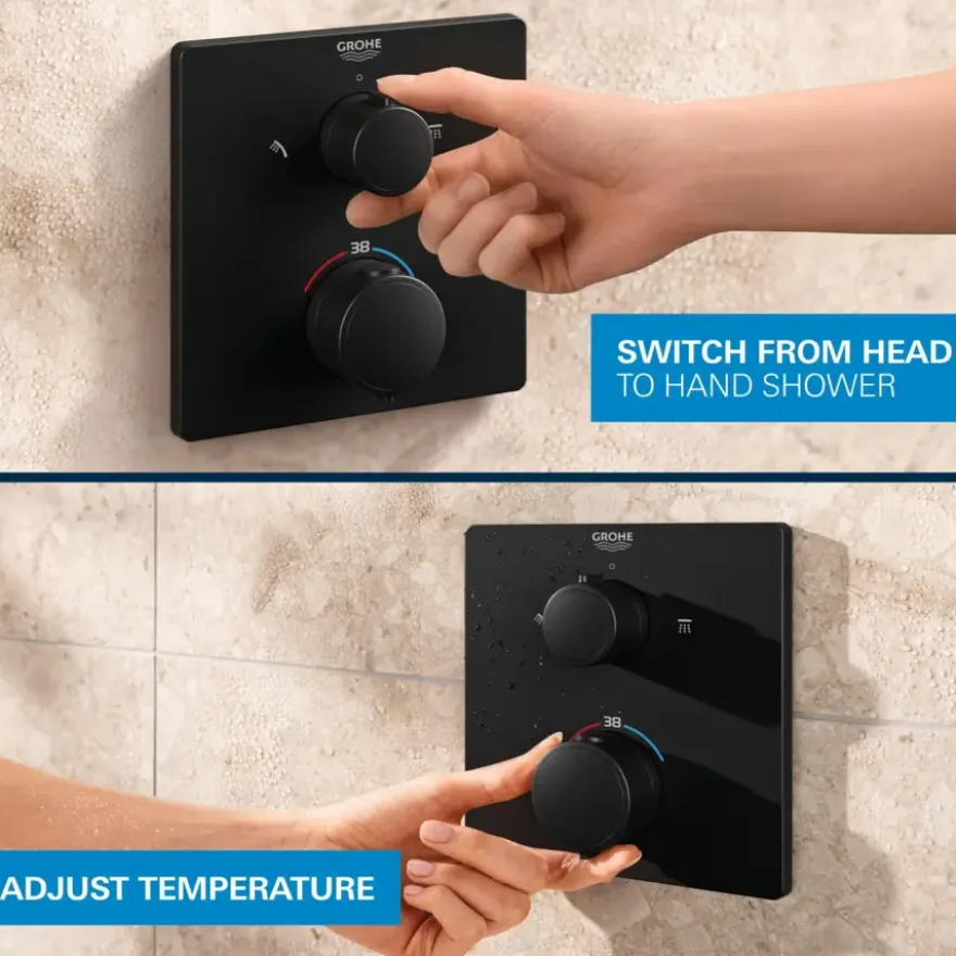 Grohe Precision Thermostat Perfect inbouw douchesysteem met Vitalio Comfort 250 hoofddouche vierkant Mat Zwart