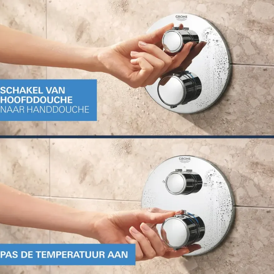 Grohe Precision Thermostat Perfect inbouw douchesysteem met Vitalio Comfort 250 hoofddouche rond Chroom