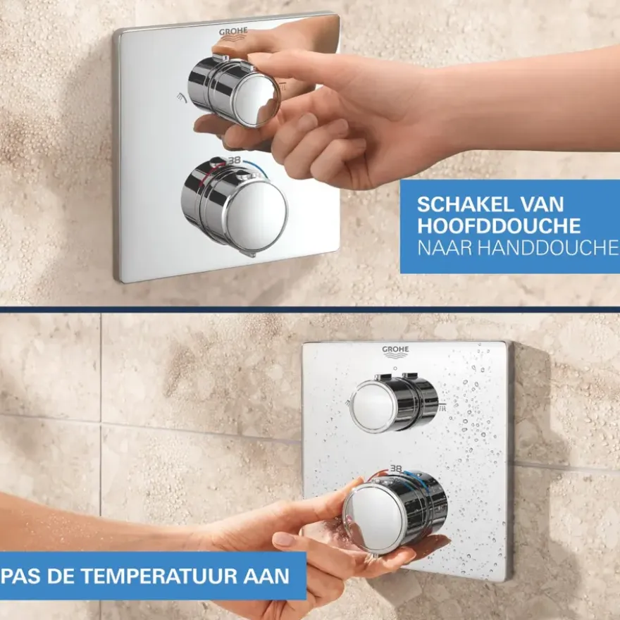 Grohe Precision Thermostat Perfect inbouw douchesysteem met Vitalio Comfort 250 hoofddouche vierkant Chroom