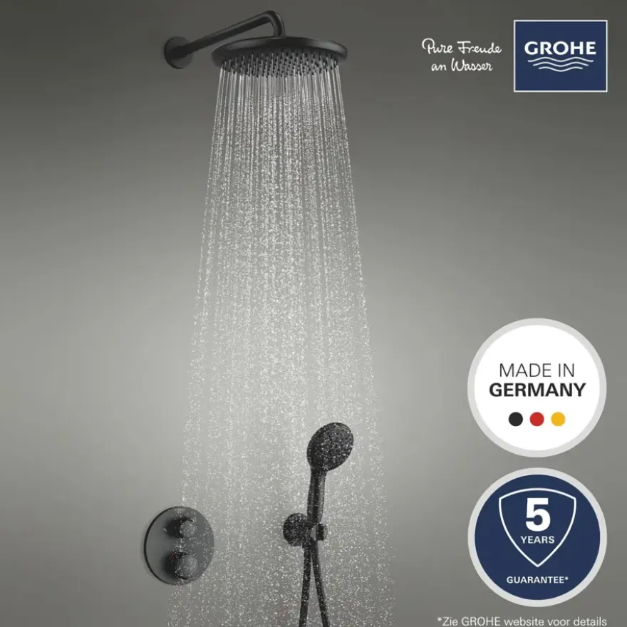 Grohe Precision Thermostat Perfect inbouw douchesysteem met Vitalio Comfort 250 hoofddouche rond Mat Zwart