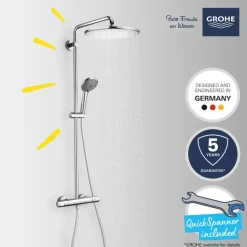 Grohe regendoucheset Quickfix Vitalio Joy XXL - hoofddouche 31 cm - met handdouche en thermostaatkraan 3 standen chroom - hartafstand kraan 15 cm