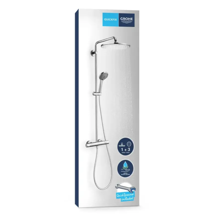 Grohe regendoucheset Quickfix Vitalio Joy XXL - hoofddouche 31 cm - met handdouche en thermostaatkraan 3 standen chroom - hartafstand kraan 15 cm