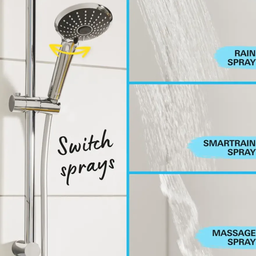 Grohe regendoucheset Quickfix Vitalio Joy XXL - hoofddouche 31 cm - met handdouche en thermostaatkraan 3 standen chroom - hartafstand kraan 15 cm