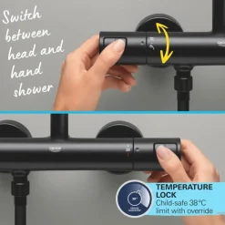 Grohe regendoucheset Quickfix Vitalio Start met handdouche 2 standen zwart - hartafstand kraan 15 cm