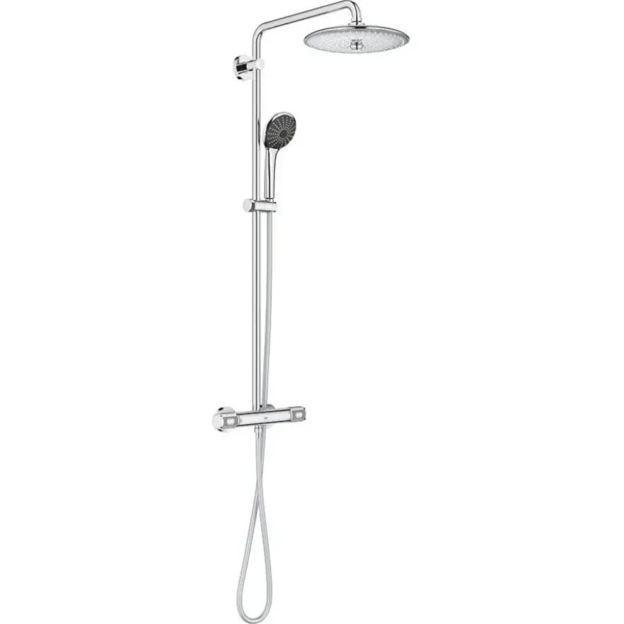 Grohe regendoucheset Quickfix Vitalio Joy - hoofddouche 26 cm - met handdouche en thermostaatkraan 3 standen chroom - hartafstand kraan 15 cm