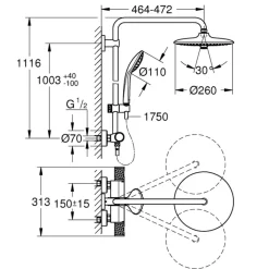 Grohe regendoucheset Quickfix Vitalio Joy - hoofddouche 26 cm - met handdouche en thermostaatkraan 3 standen chroom - hartafstand kraan 15 cm