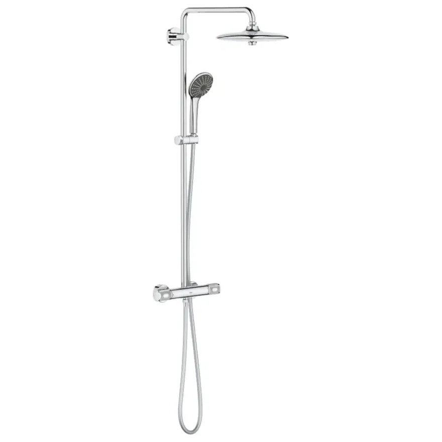 Grohe regendoucheset Quickfix Vitalio Joy - hoofddouche 26 cm - met handdouche en thermostaatkraan 3 standen chroom - hartafstand kraan 15 cm