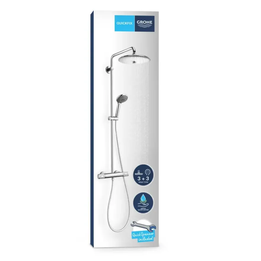 Grohe regendoucheset Quickfix Vitalio Joy - hoofddouche 26 cm - met handdouche en thermostaatkraan 3 standen chroom - hartafstand kraan 15 cm