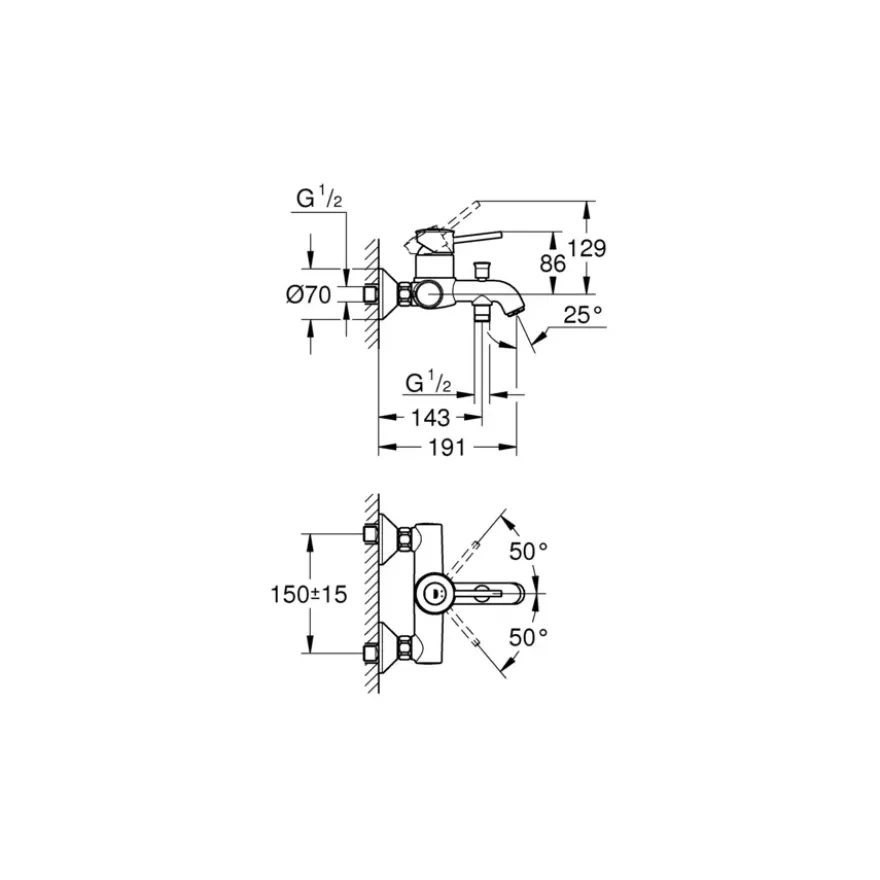 GROHE Start Classic éénhendel badkraan Chroom 15 cm