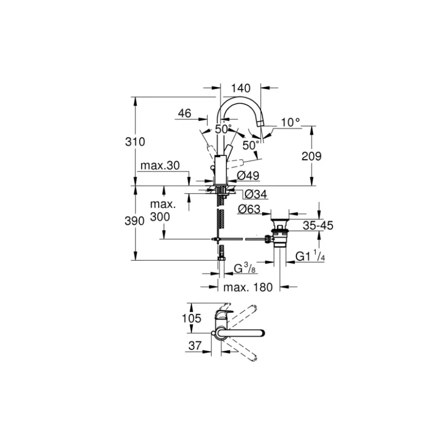 GROHE Start Flow L-size éénhendel wastafelkraan met waste Chroom