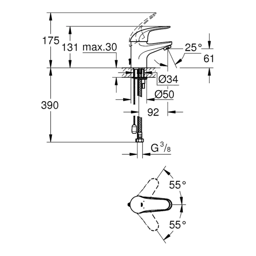GROHE Swift S-size éénhendel wastafelkraan met ketting Chroom
