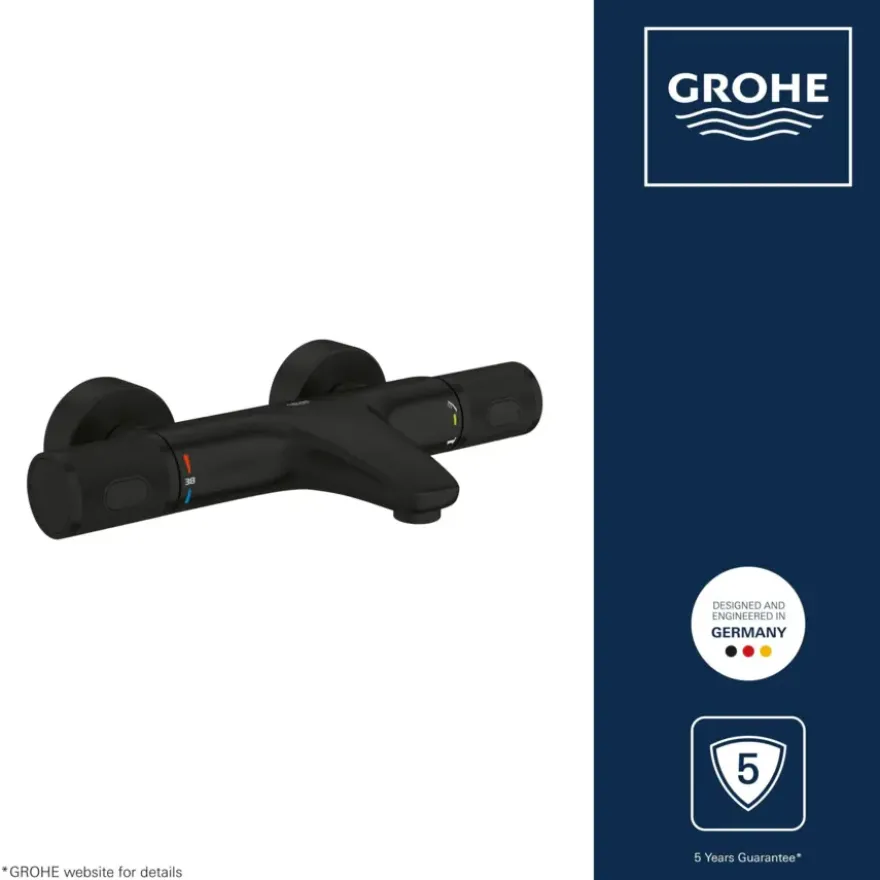 GROHE thermostatische badkraan Precision Feel mat zwart 15 cm
