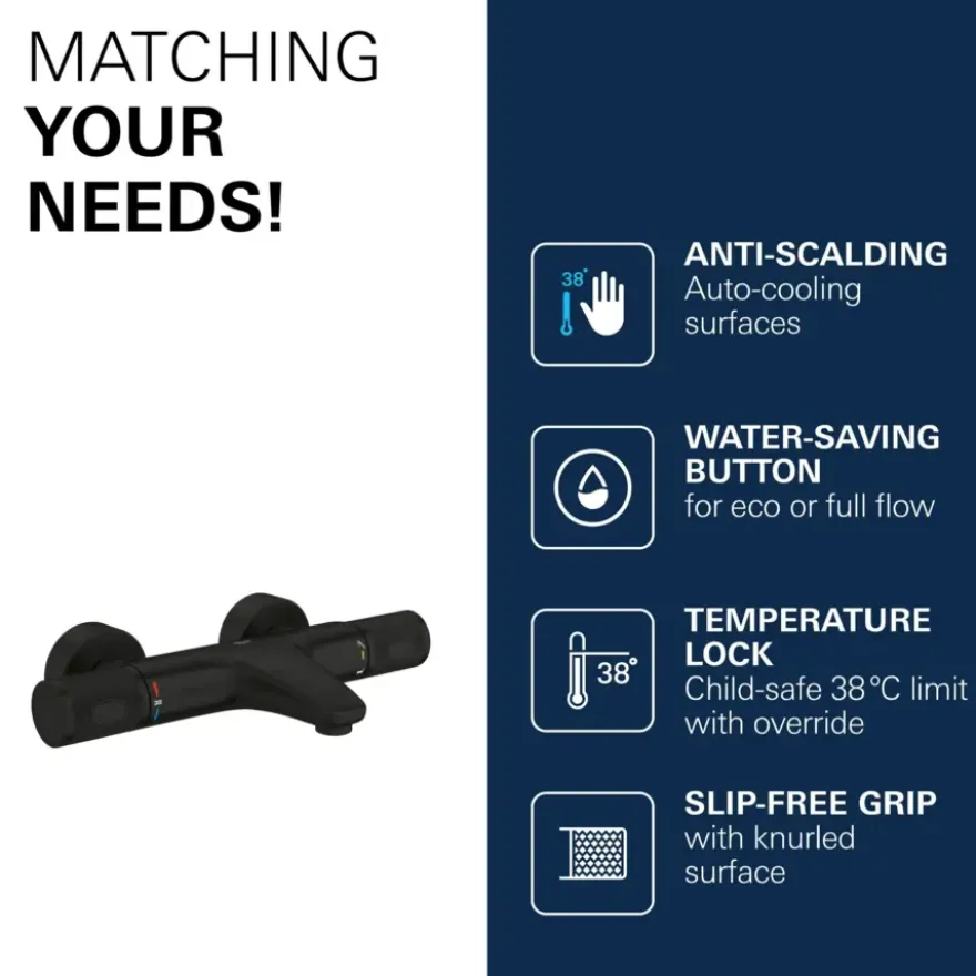 GROHE thermostatische badkraan Precision Feel mat zwart 15 cm