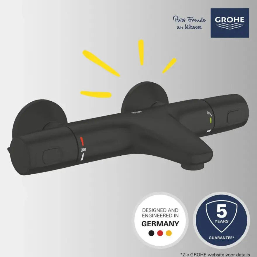 Grohe Thermostatische Badkraan Precision Trend met omstel 15cm Mat Zwart