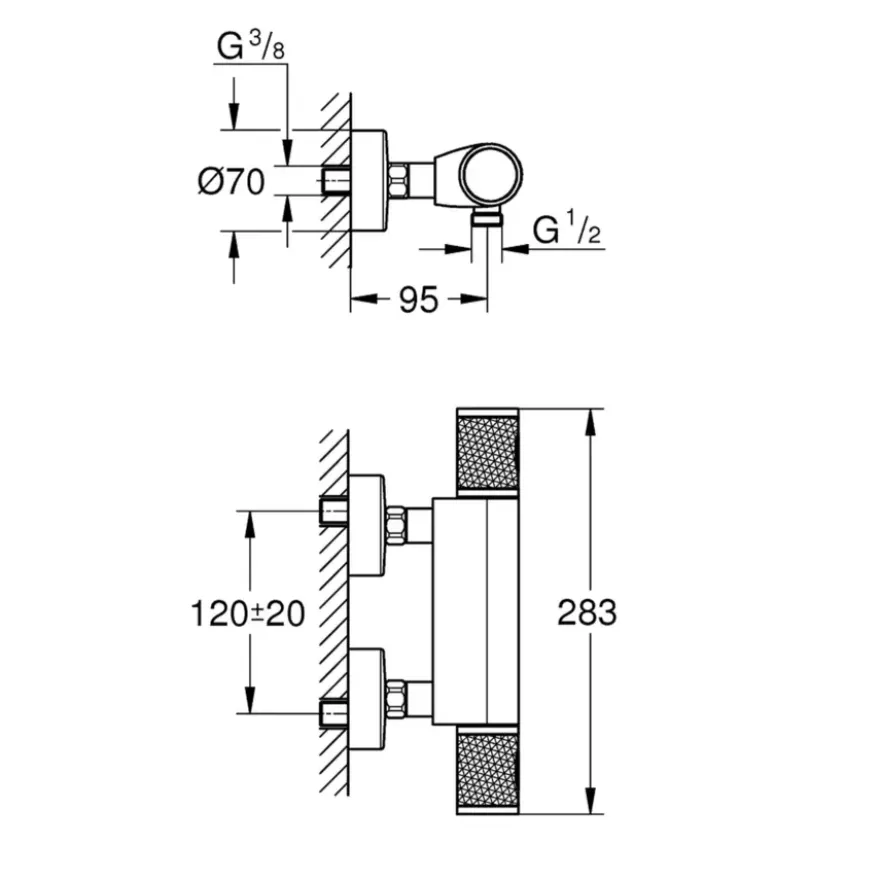 Grohe thermostatische douchekraan Precision Feel - chroom 12 cm
