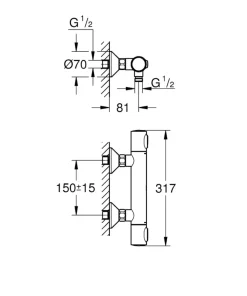 GROHE thermostatische douchekraan Precision Flow mat zwart 15 cm