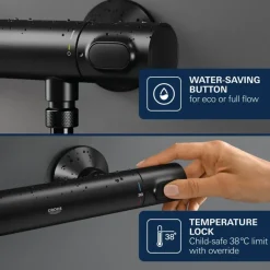 GROHE thermostatische douchekraan Precision Flow mat zwart 15 cm
