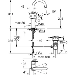 Grohe wastafelkraan Quickfix Start Loop L-Size hoge uitloop met waste