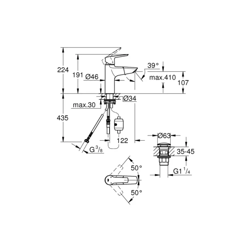 Grohe wastafelkraan Start M-size uittrekbaar QuickFix chroom