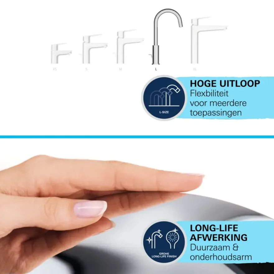 Grohe Wastafelmengkraan Start Loop L-size Push Open Chroom