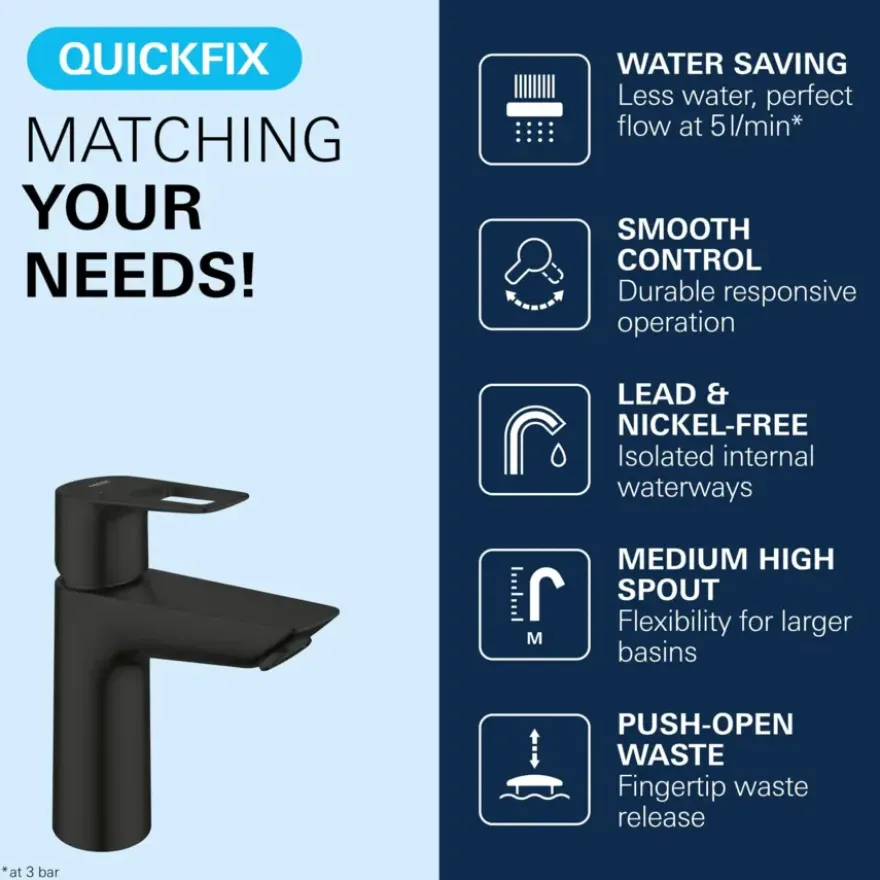 GROHE wastafelmengkraan Start Loop M-Size push open mat zwart