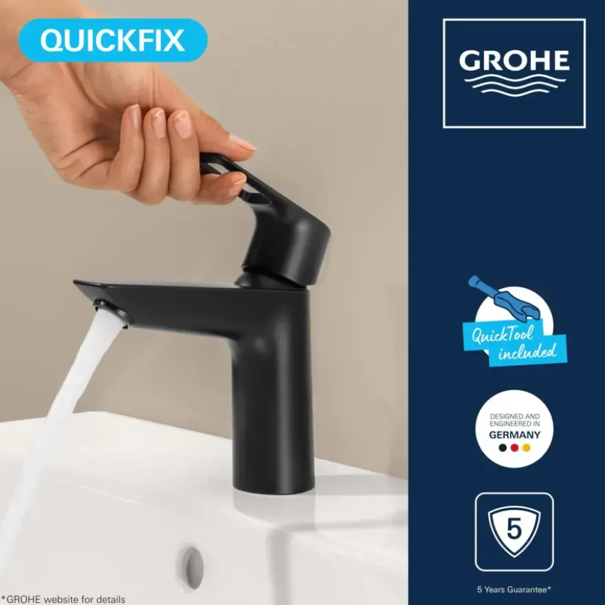 GROHE wastafelmengkraan Start Loop M-Size push open mat zwart