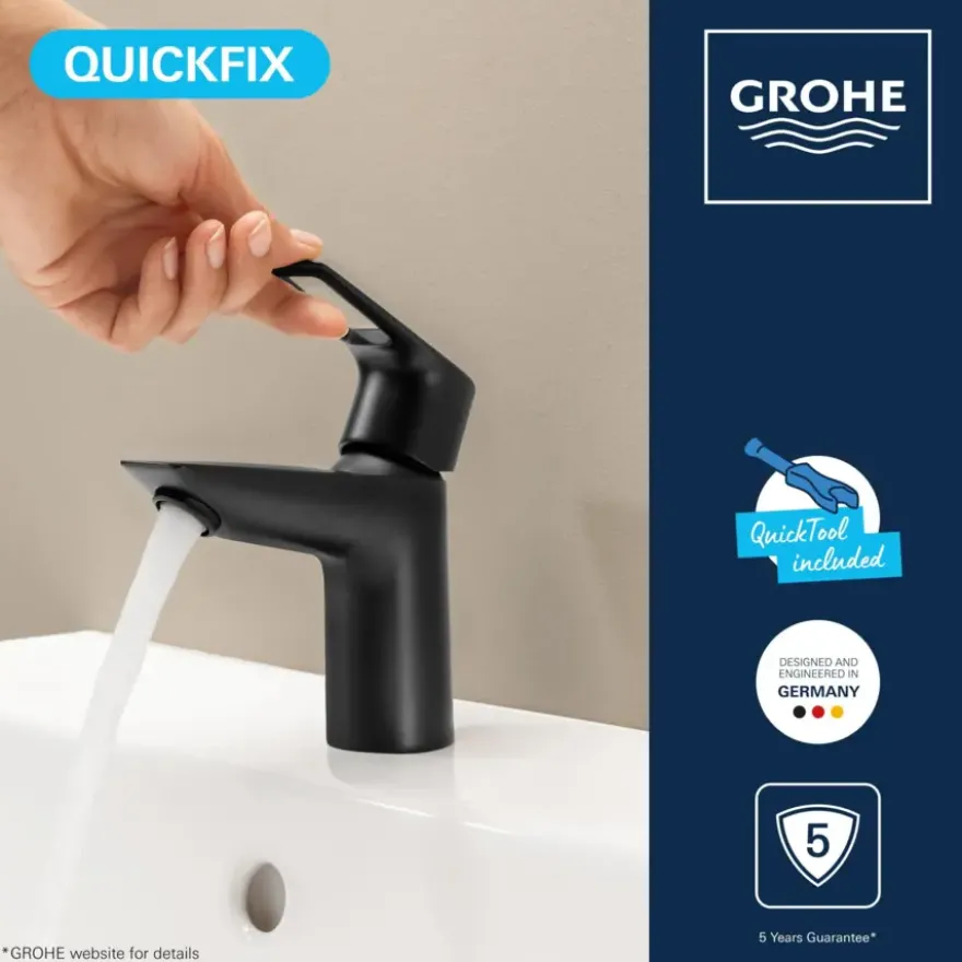 GROHE wastafelmengkraan Start Loop S-Size push open mat zwart