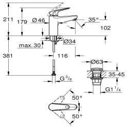 Grohe Wastafelmengkraan Swift M-size Push Open Chroom