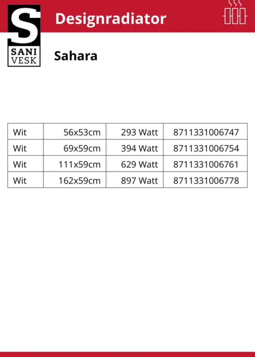 Haceka design radiator Sahara wit onderaansluiting 110 x 59 cm
