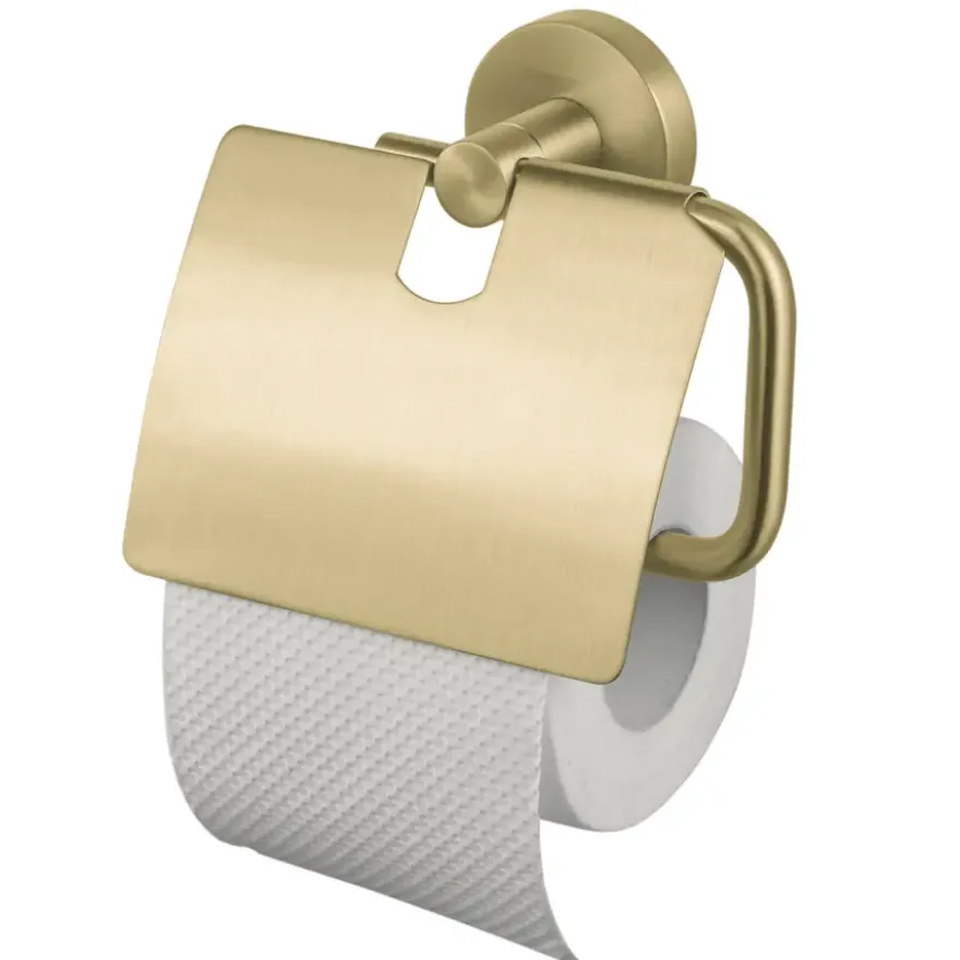 Haceka Kosmos toiletrolhouder met klep geborsteld goud