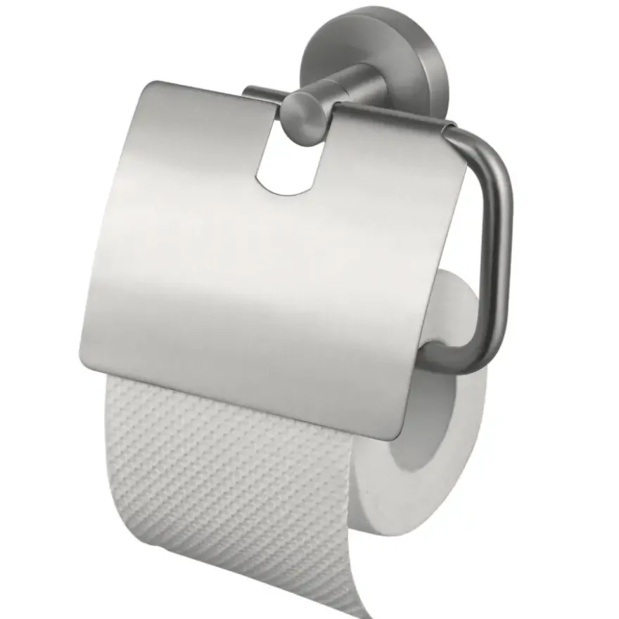 Haceka Kosmos toiletrolhouder met klep RVS look geborsteld mat