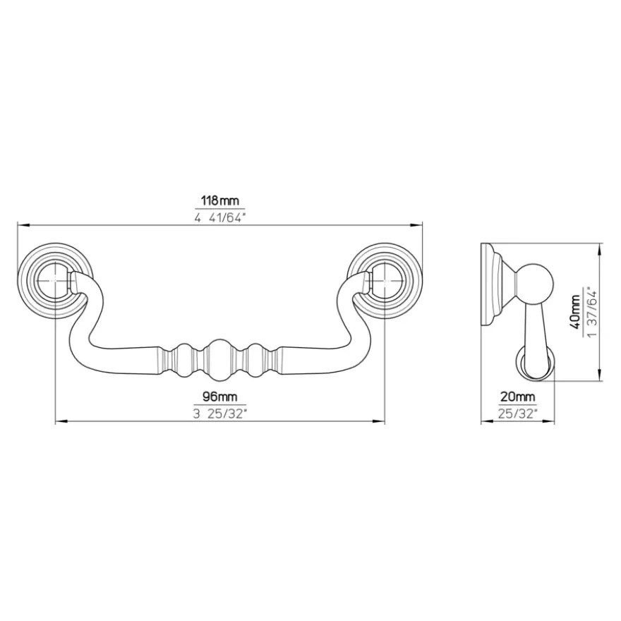 Handgreep Linda messing antiek 96mm