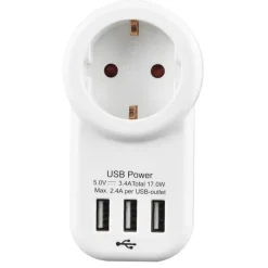Handson Doorvoerstekker RA Wit Incl. 3 USB-aansluitingen