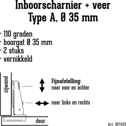 HANDSON Inboorscharnier met veer Type A (volledig opliggend) 35 mm - 2 stuks