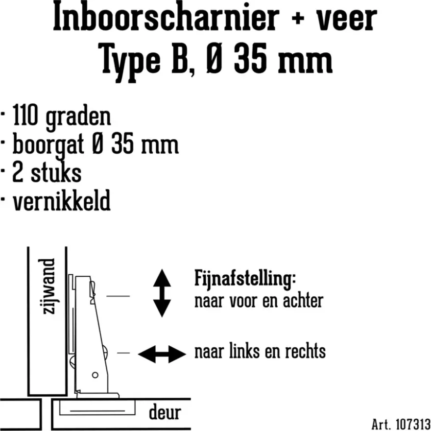 HANDSON Inboorscharnier met veer Type B (half opliggend) 35 mm - 2 stuks