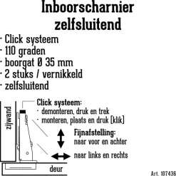 HANDSON Inboorscharnier zelfsluitend Type A (volledig opliggend) 35 mm - 2 stuks