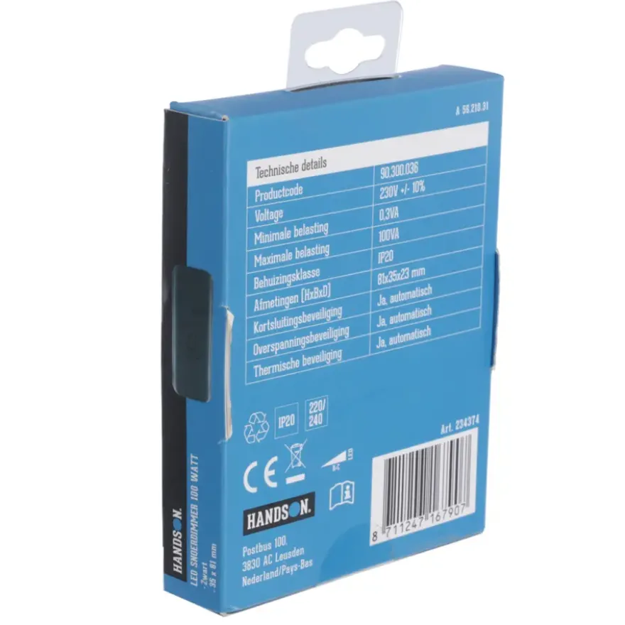 Handson LED Snoerdimmer 1-100 W Zwart