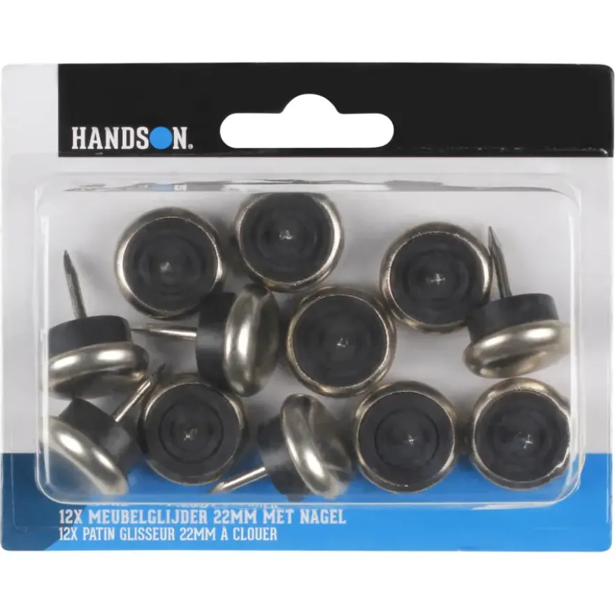 HANDSON meubelglijder glijnagel rubber nikkel Ø22 mm 12 stuks