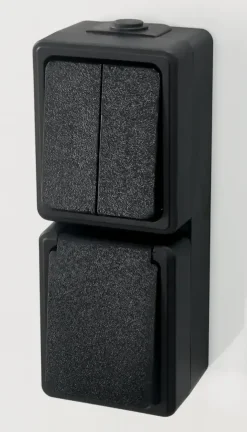 Handson opbouw combinatie stopcontact/serie schakelaar spatwaterdicht zwart