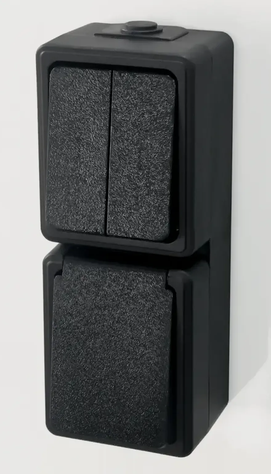 Handson opbouw combinatie stopcontact/serie schakelaar spatwaterdicht zwart