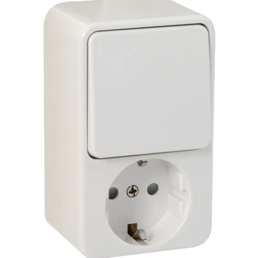 Handson Opbouw Geaard Stopcontact met Schakelaar Wit