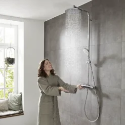 Hansgrohe regendoucheset Crometta S met handdouche en thermostaatkraan 2 standen chroom - hartafstand kraan 15 cm