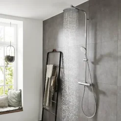 Hansgrohe regendoucheset Crometta S met handdouche en thermostaatkraan 2 standen chroom - hartafstand kraan 15 cm
