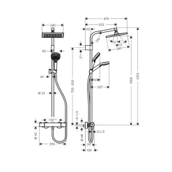 Hansgrohe regendoucheset Crometta E met handdouche en thermostaatkraan 2 standen chroom - hartafstand kraan 15 cm