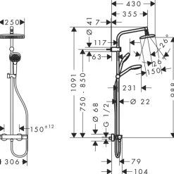 Hansgrohe regendoucheset MySelect E 240 met handdouche en thermostaatkraan 3 standen chroom