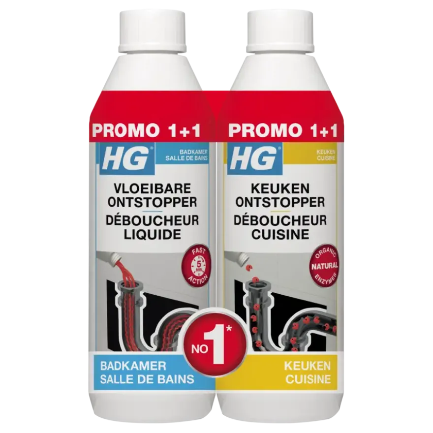 HG Vloeibare ontstopper 500 ml + Gratis HG Keukenontstopper 500 ml