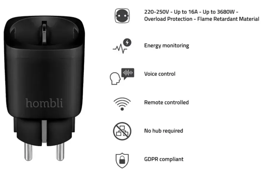 Hombli Slim Stopcontact Zwart