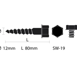 Houtdraadbout gegalvaniseerd M12x80 mm 3 stuks